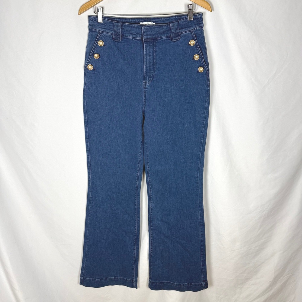 Avec Les Filles Sailor Flare Wide Leg Jeans High Rise Blue Size 30 GUC Nautical